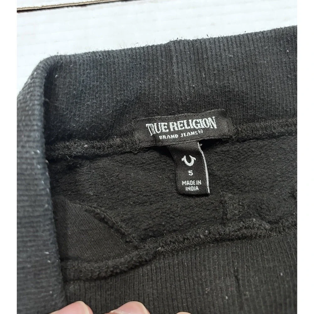 True Religion‎ Kids Jogger Sweatpants Size 5 Black Fleece Logo Drawstring Pants